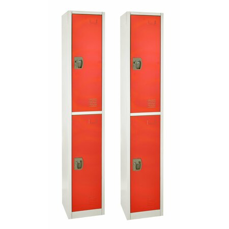 ADIROFFICE 72in H x 12in W x 12in D Double-Compartment Steel Tier Key Lock Storage Locker in Red, 2PK ADI629-202-RED-2PK